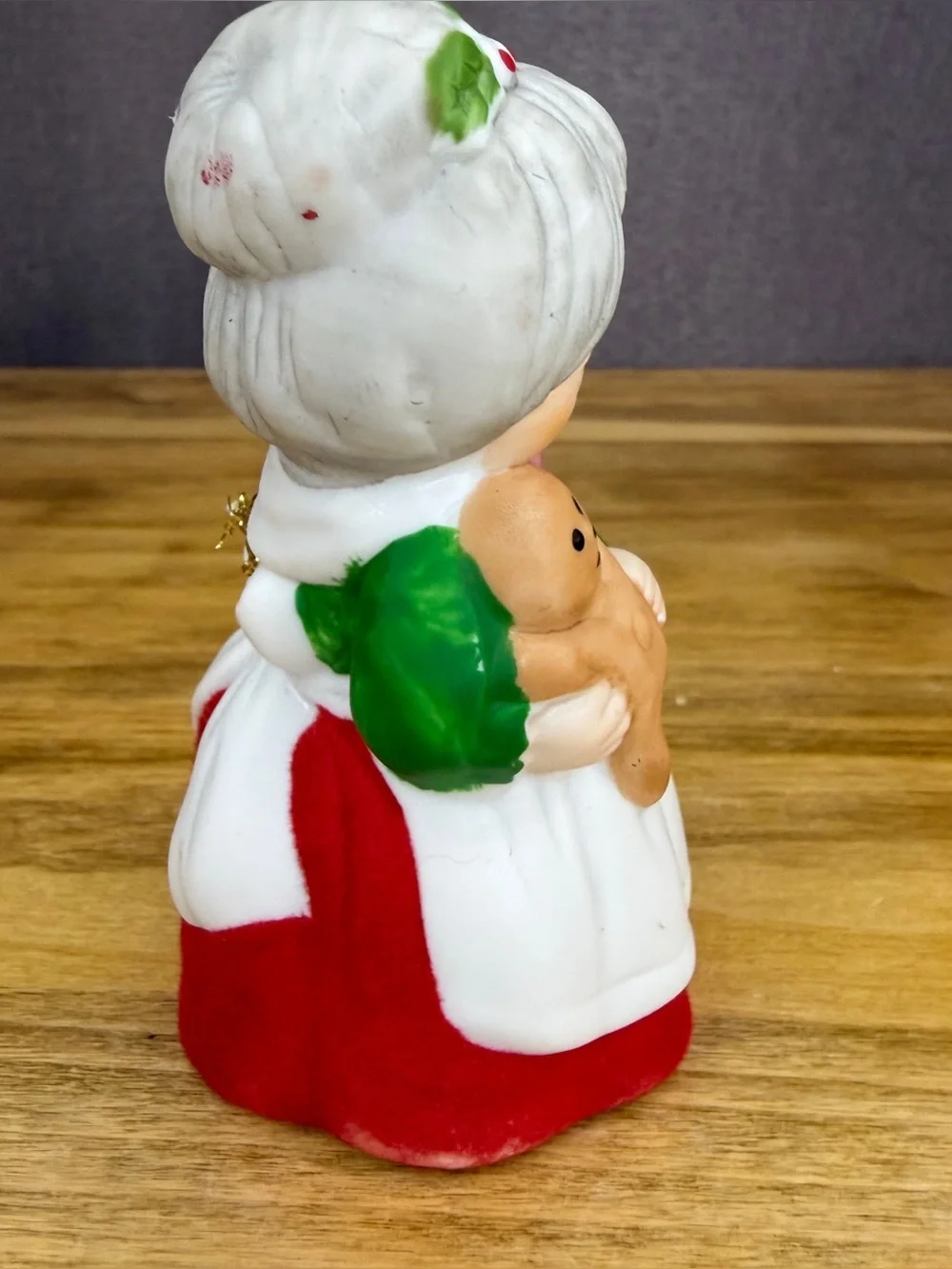 Vintage JASCO Two Christmas Bells Santa List Mrs. Claus Gingerbread Felt 5 inche